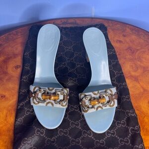 Gucci Women's Blue and Brown Chain Slide Sandals